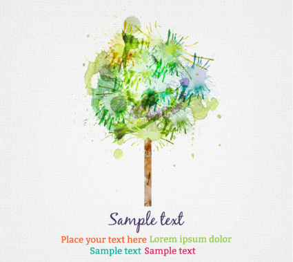 Watercolor trees design vector material