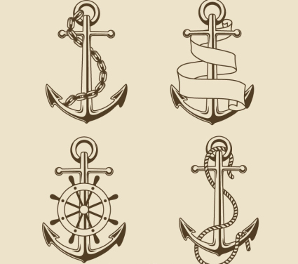 4 anchor retro painted vector material