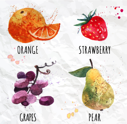 4 water stained fruit vector material