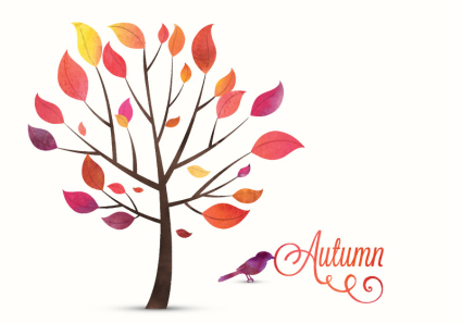 Autumn trees and birds vector material