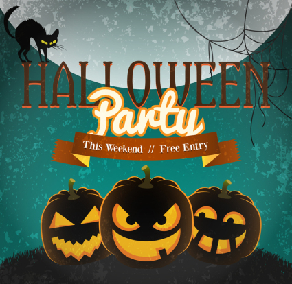 Horror pumpkin Halloween party poster vector