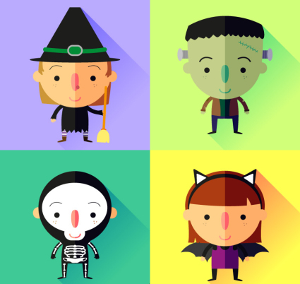 Four flat Halloween character vector