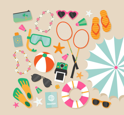 Variety of summer vacation beach element vector material