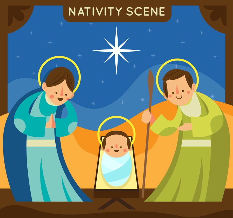 Nativity cartoon illustration vector material