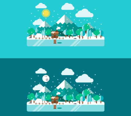 Winter mountain lake banner vector
