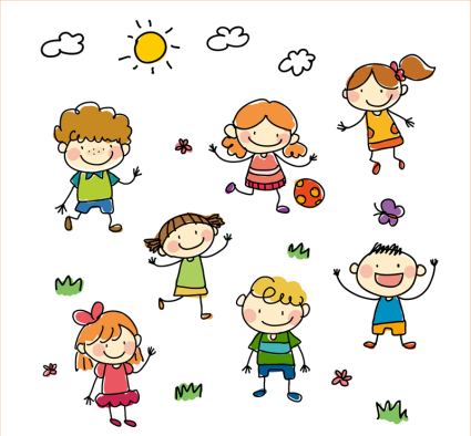7 painted children playing Vector material