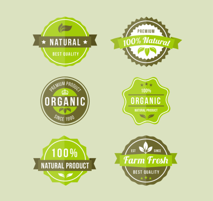 6 green organic food label vector material