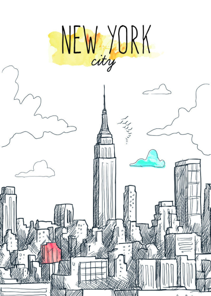 Creative Hand-painted New York City buildings vector