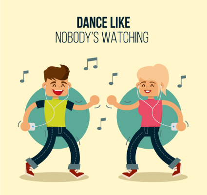 Two cartoon characters vector with music and dance