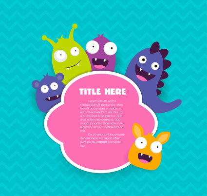 5 lovely monster tags vector material