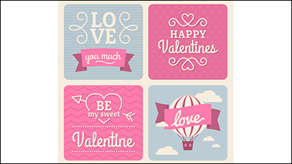 4 pink valentine cards vector material