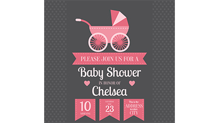 Infant stroller decorated welcome party poster vector