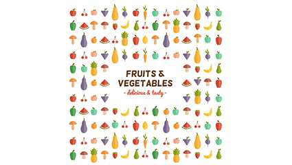 Fresh fruits and vegetables seamless background vector