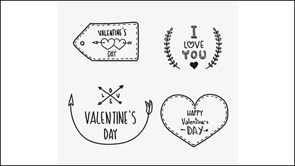4 hand-painted Valentine WordArt vector material