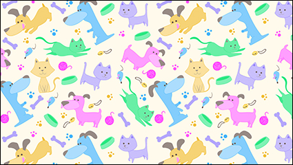 Cartoon cats and dogs seamless background vector material