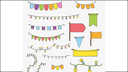 16 models with festive lights string Vector drawing flag