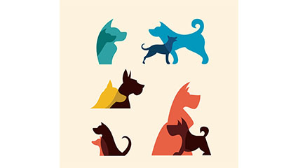 5 color pet dog silhouettes vector