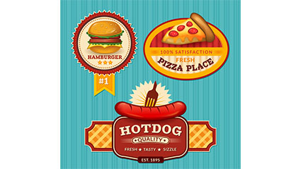 3 colored snack food labeling vector material