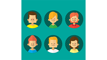 6 round smiling portraits vector material