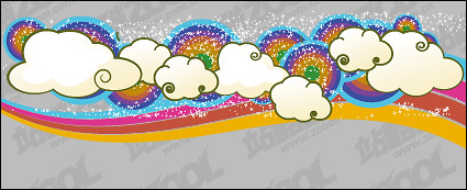 Lovely rainbow clouds trend vector background material