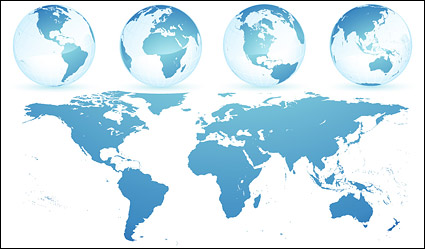 Crystal blue earth world map vector material