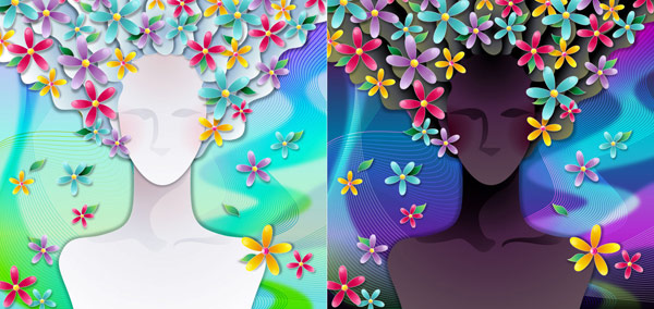 Woman with flowers Vector material -3