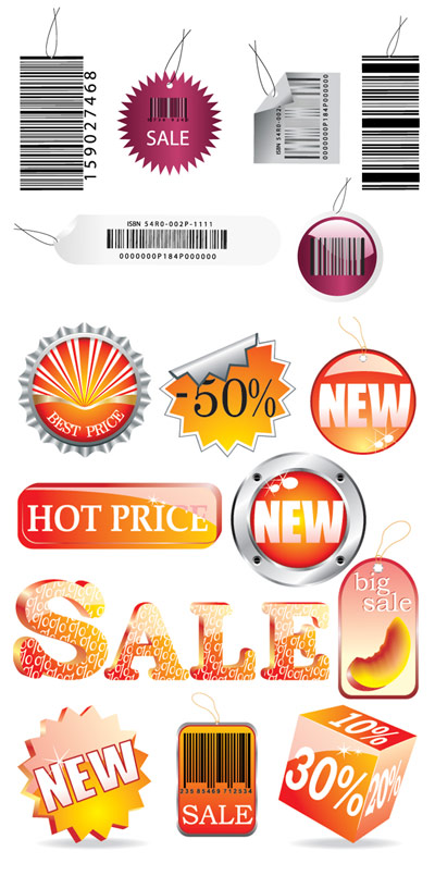 Bar codes, crystal icons, beer cap vector material