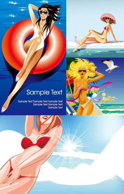 Vector girl seaside resort