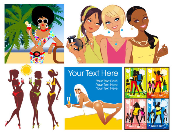 Set of fashion women vector material