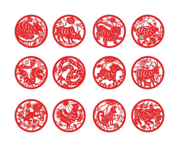 Zodiac paper-cut vector material