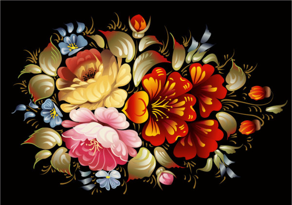 Colorful folk art painting 01 - vector