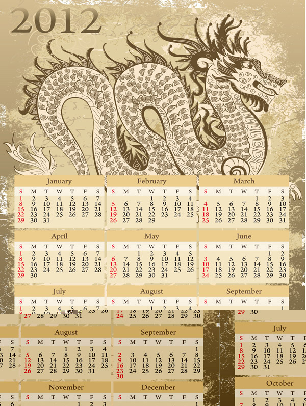 Year of the Dragon 2012 calendar vector material