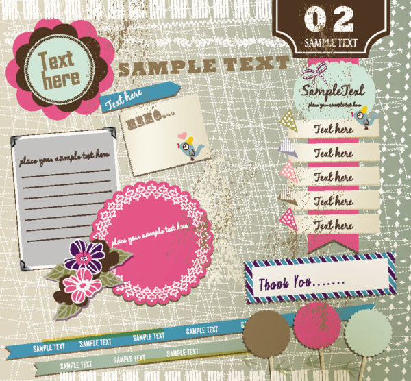 Exquisite pink label elements 01 - vector material