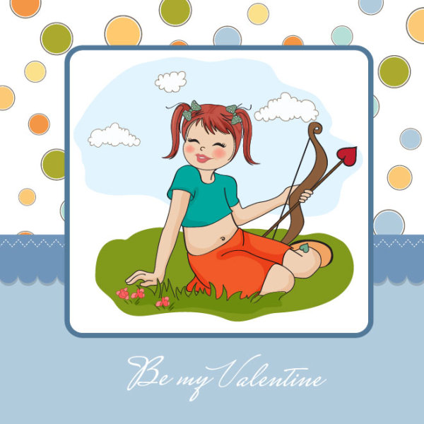 Cartoon girl card 01 - vector material