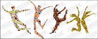 4 flowers composed of people jumping vector material