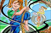 Hand-painted figures illustrations - swing, girls