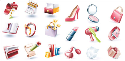 Cartoon style, red icon set - Vector