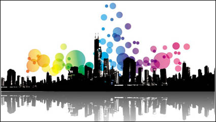 Elements of the trend and urban silhouette 02-- vector material