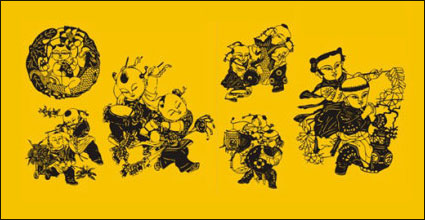 Vector material paper-cut art figures