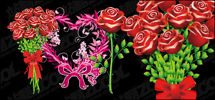 Roses and heart-shaped pattern vector material