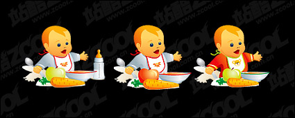 Dining babies vector material